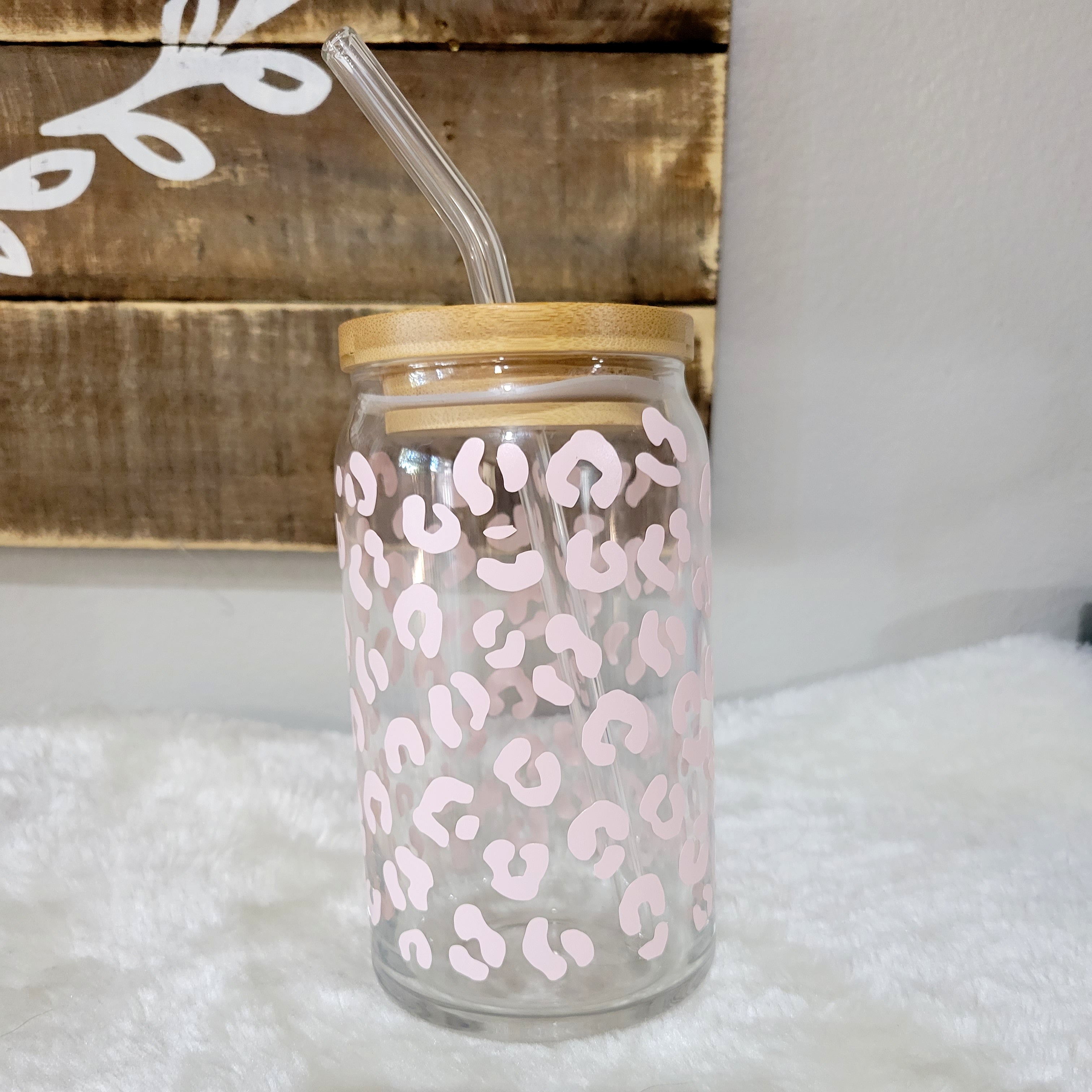Pastel Pink Leopard Print 16 Oz Glass