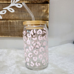 Pastel Pink Leopard Print 16 Oz Glass
