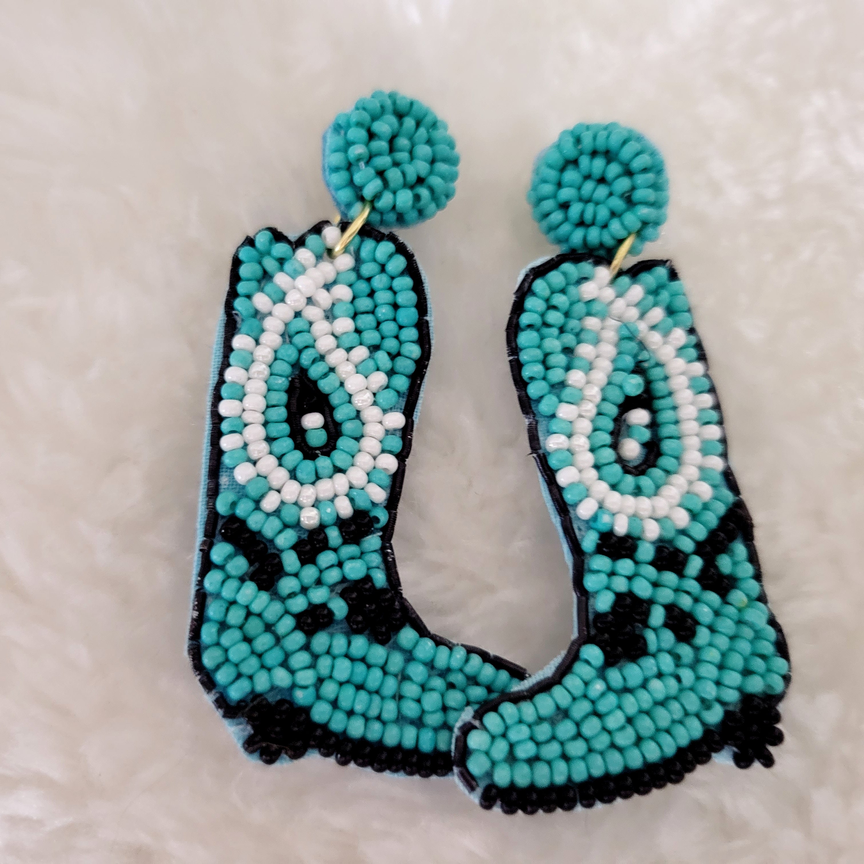 Turquoise Cow Girl Boot Seed Bead Earrings