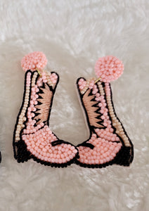 Pink Cow Girl Boot Seed Bead Earrings