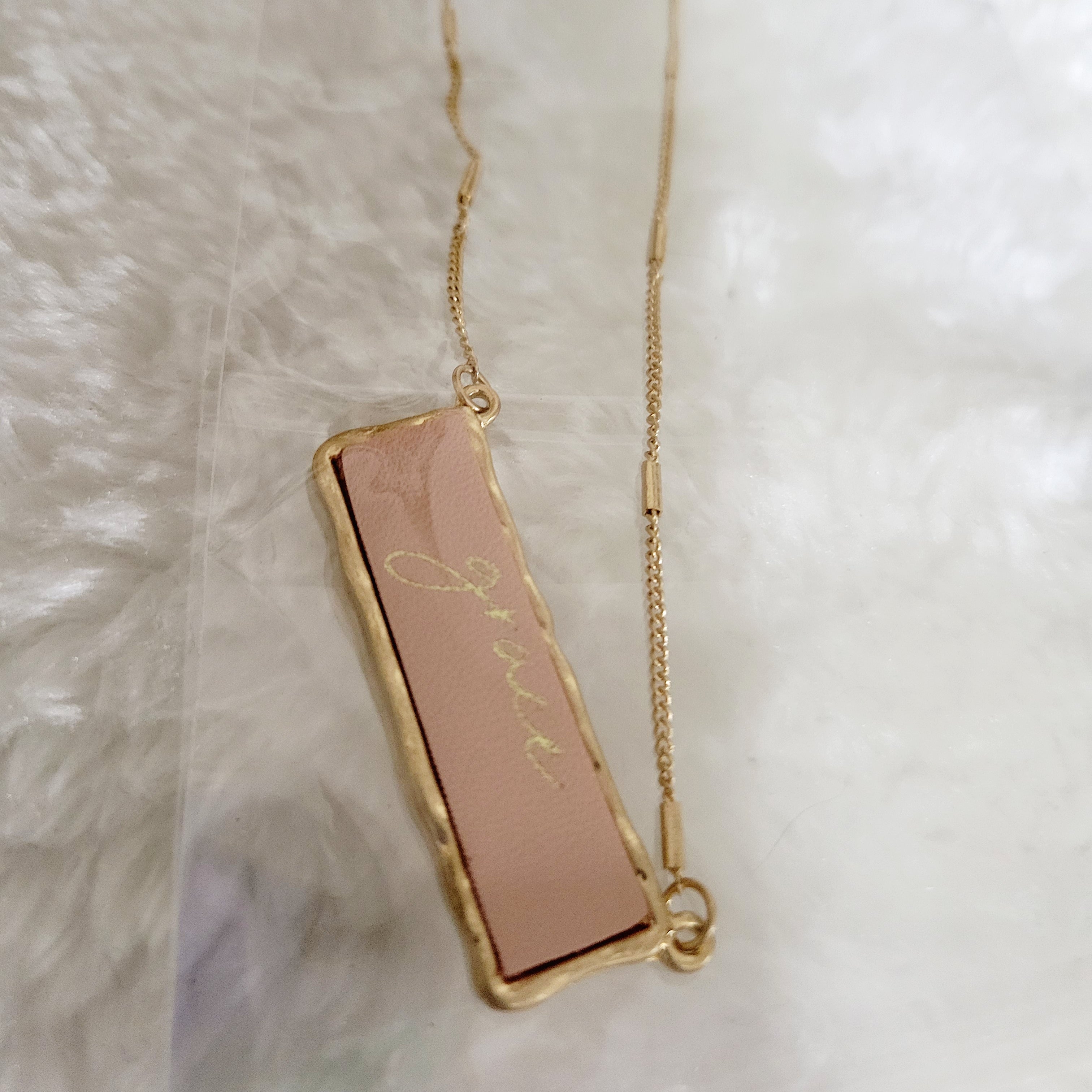 Grace Pink Faux Leather Gold Tone Necklace