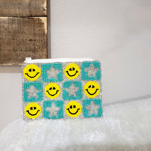 All Smiles Checker Seed Bead Coin Purse