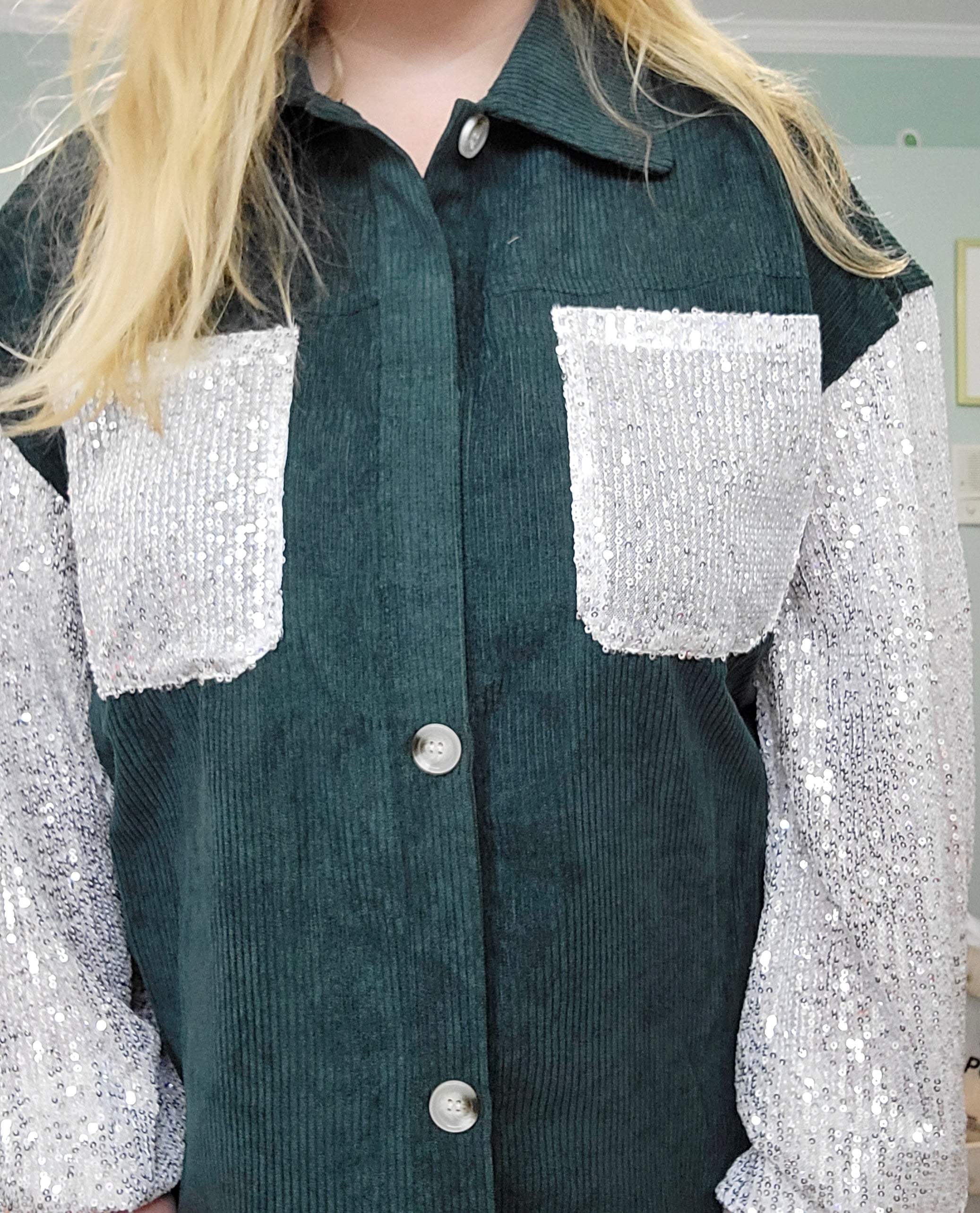 Hunter Green Sequin Corduroy