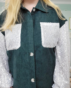 Hunter Green Sequin Corduroy