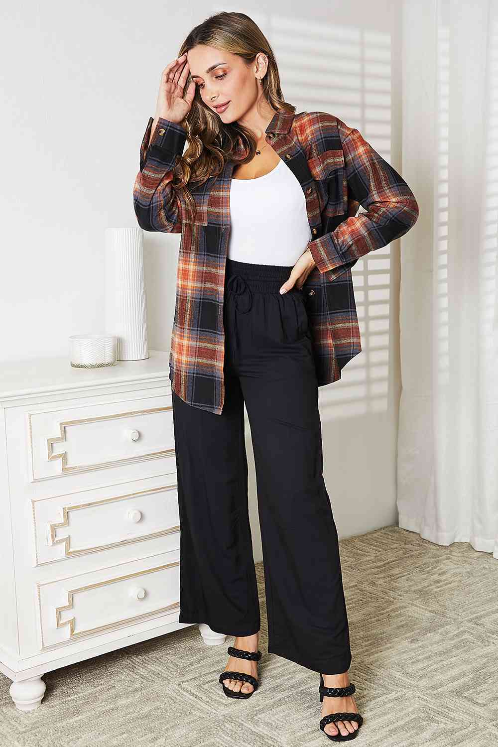 Plaid Dropped Shoulder Shirt - MULTI COLORS *