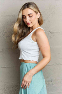 Bow Down Sleeveless Ruffle Crop Top - White