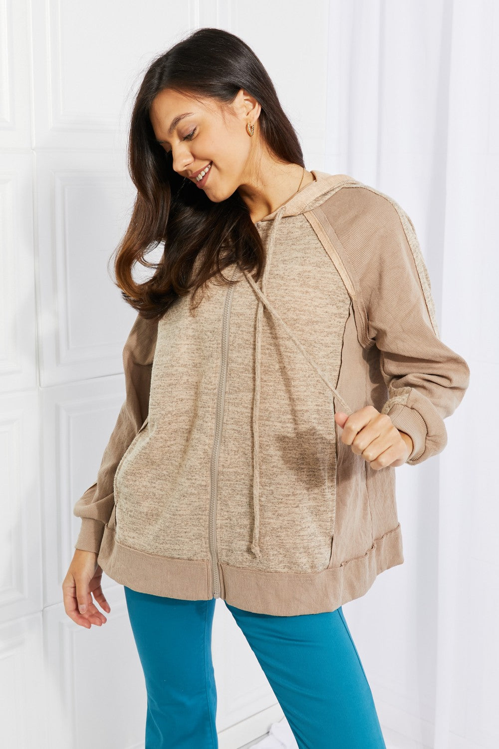 Petal Dew Rather Be Home Heathered Zip-Up Hoodie