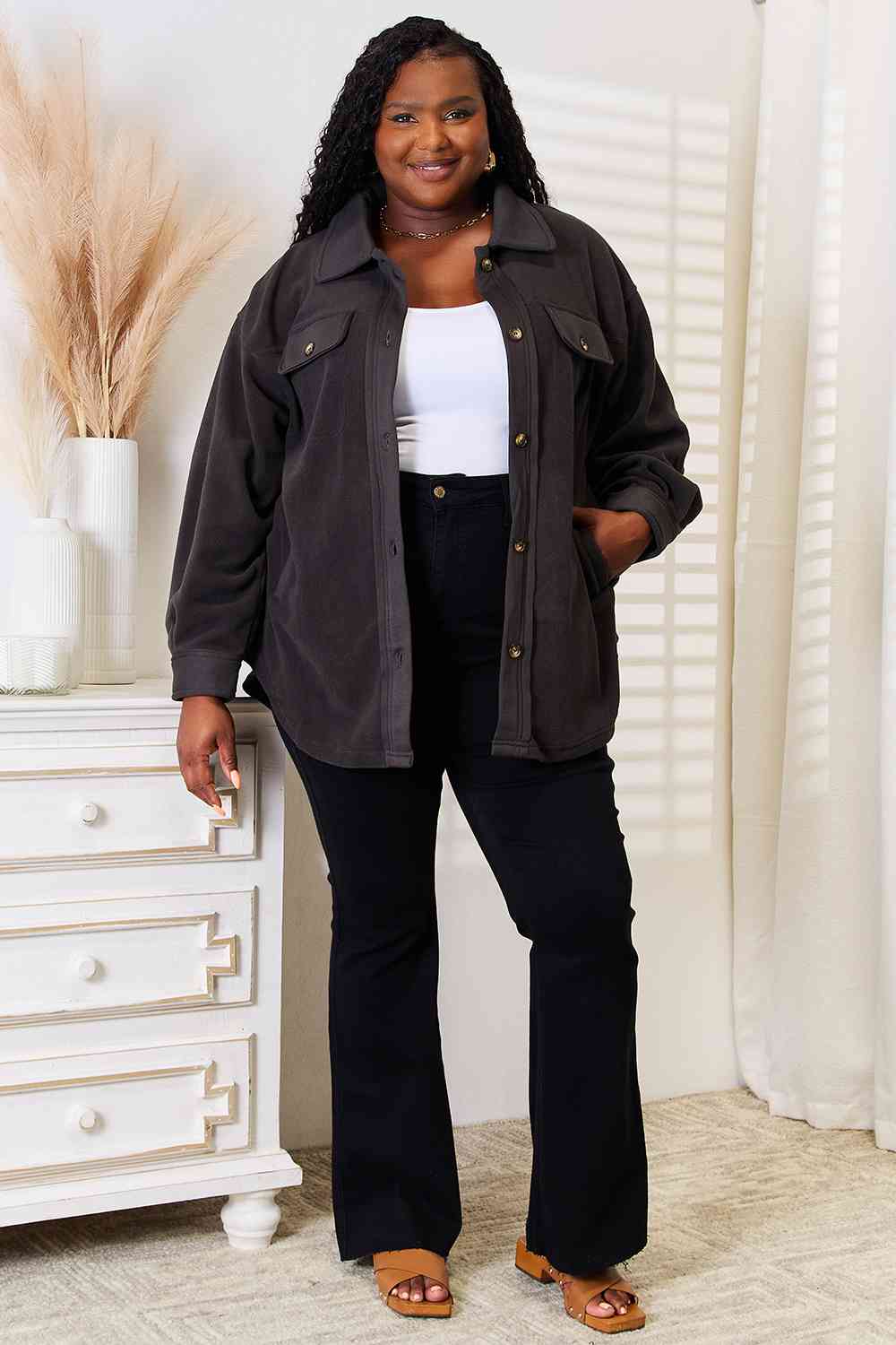 Cozy Girl Button Down Shacket - REG & PLUS SIZE