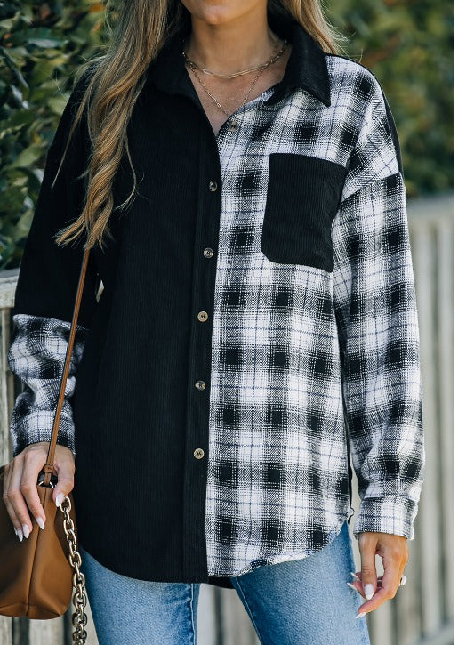 Black Contrast Plaid Shacket