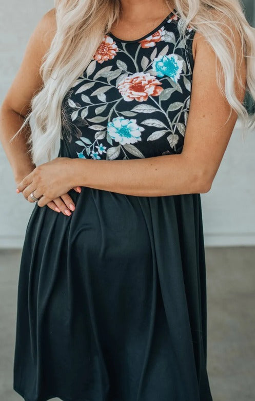 Black Floral Midi Dress Presale