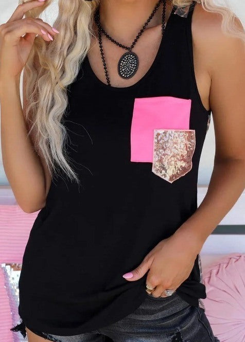 Black Leopard Sequin Racerback Tanks