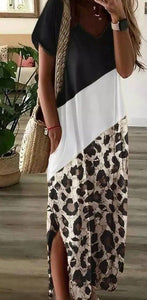 Black Leopard Side Slit Maxi Dress  Presale