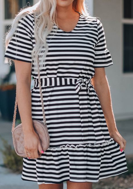 Black Stripe Ruffle Dress
