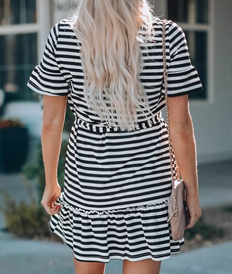 Black Stripe Ruffle Dress