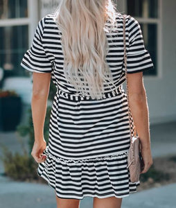 Black Stripe Ruffle Dress