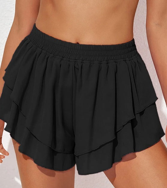 Black Tier Ruffle Overlay Shorts Presale