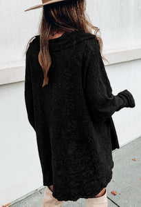 Black Waffle Knit Button Down Tops Presale