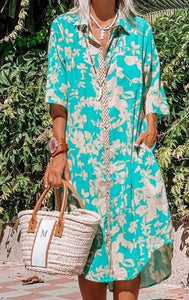 Blue Floral Half Sleeve Dress Presale