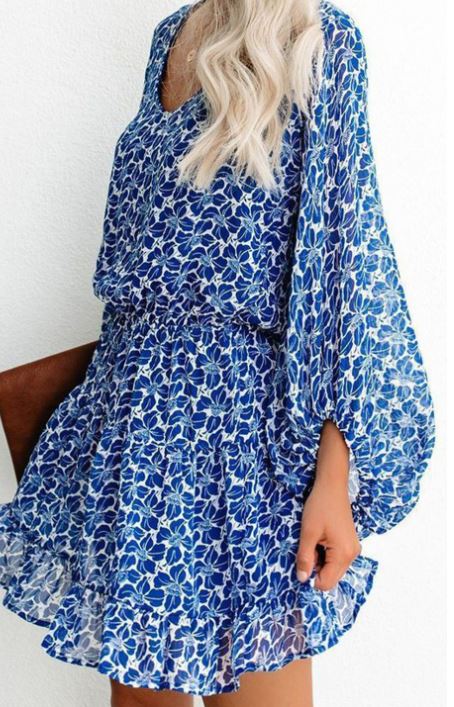 Blue Floral Lantern Dress