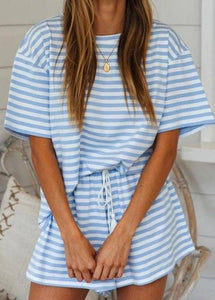 Blue Striped Two Piece Set
