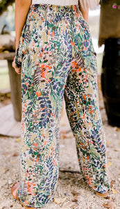 Boho Print Floral Shirred High Waisted Pants Presale