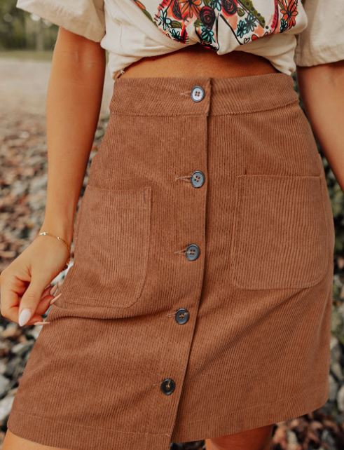 Brown Corduroy Fall Mini Skirt