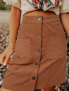 Brown Corduroy Fall Mini Skirt