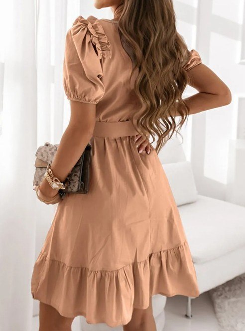 Brown Ruffle Button Dress Presale