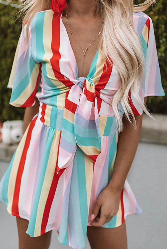 Multi Color Front Tie Romper Presale