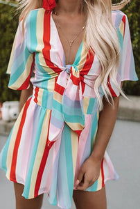 Multi Color Front Tie Romper Presale