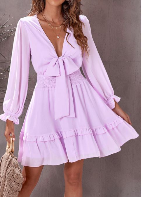 Deep V Neck Lavender Dress