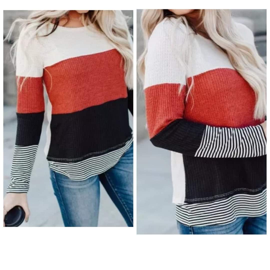 Orange Color Block Striped Fall Shirt