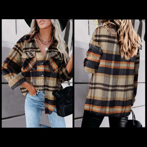 Black & Orange Geometric Plaid Shirt