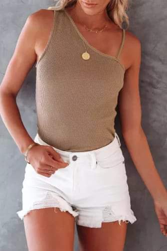 Brown One Shoulder Ribbed Tank