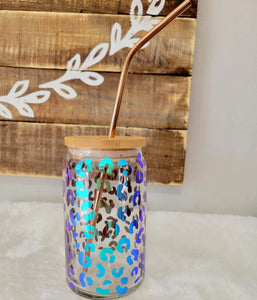 Blue Leopard 16 Oz Iced Coffee Glass