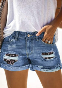Leopard Patchwork Denim Shorts