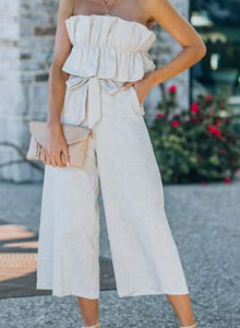 Beige Ruffle Sleeveless Jumpsuit Presale