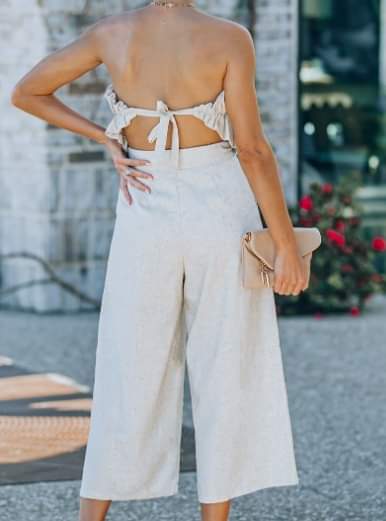 Beige Ruffle Sleeveless Jumpsuit Presale