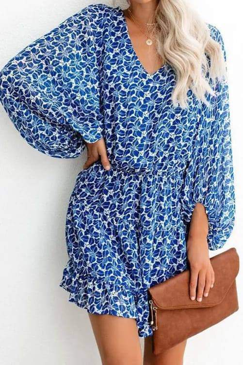 Blue Floral Lantern Dress