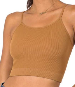 Ribbed Seamless Cropped Cami - Camel