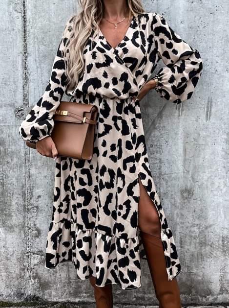 Leopard V Neck Wrap Dress Presale