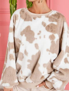 Soft Cow Print Faux Pullover