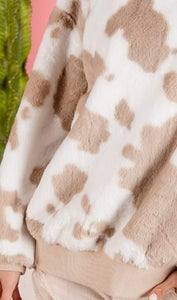 Soft Cow Print Faux Pullover