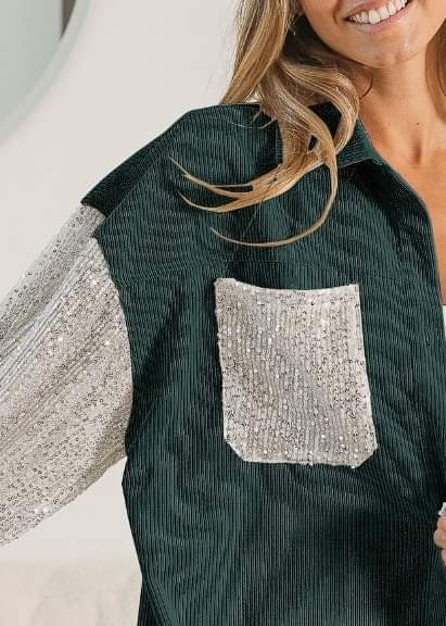 Hunter Green Sequin Corduroy