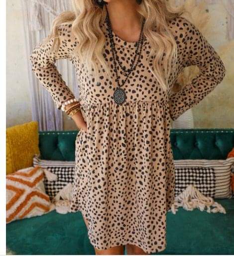 Leopard Dot Long Sleeve Dress