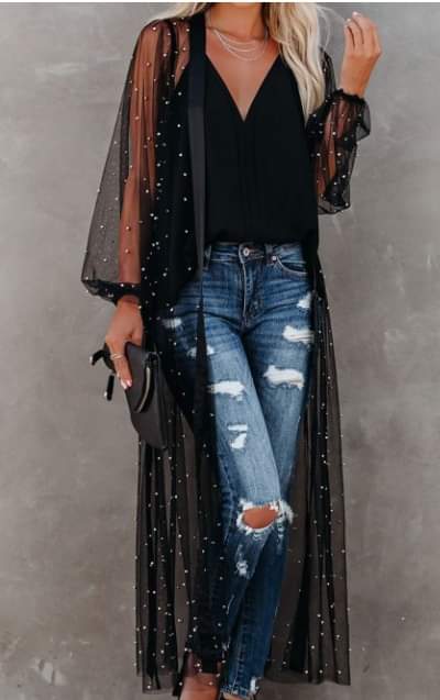 Black Sheer Embellished Duster Presale