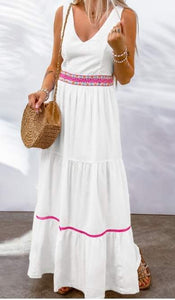 White Embroidery Back Knot Maxi Dress Presale
