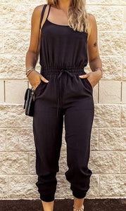 Black Cozy Drawstring Romper