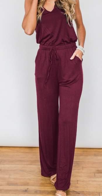 Deep V Neck Wine Cozy Jumpsuit Presale