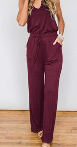 Deep V Neck Wine Cozy Jumpsuit Presale